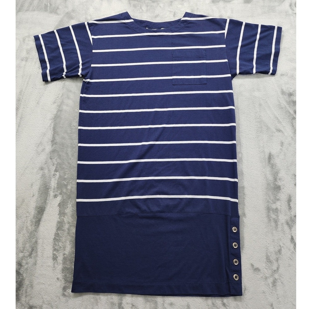 Vintage S. Roberts Dress Womens M Blue Striped Button Hem T-Shirt Dress Nautical